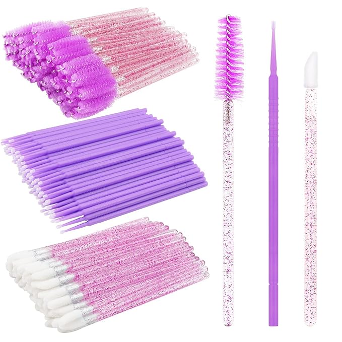 300 PCS Eyelash Extension Supplies Kit Disposable Micro Applicator Brush Eyebrow Spoolies Lip Stick Brush Mascara Wand Applicator Makeup Brush Tool (Purple Sets)