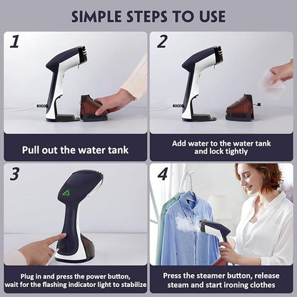 URPOWER 300ml Portable Clothes Steamer 15-Second Heat-Up Handheld Steamer for Clothes 1500W Detachable Tank, Stainless Steel Soleplate, Travel Garment & Fabric Steamers for Home/Office, 120V