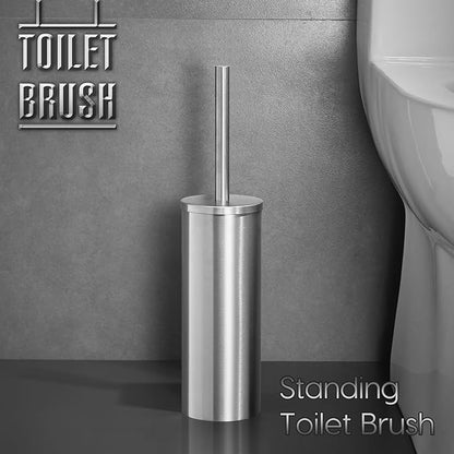 Toilet Bowl Brush Stainless Steel Toilet Brush and HolderSet Toilet Cleaning Brushes Toilet Brushes Holders Toilet Scrubber Brush Accessories to Clean (Brushed)
