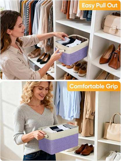 BALEINE 2 Pack Fabric Closet Storage Bins for Shelves, Linen Closet Organizers and Storage, Decorative Baskets for Organizing, Shelf, Clothes, Home, Office (Lavender, 17''x13''x10.5'')