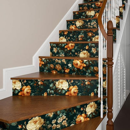 Fvlow Glowing Floral Peel and Stick Wallpaper Vintage Dark Green 17.4" x 118" Vinyl Wrap Worktop Covering Self Adhesive Removable Flowers Contact Paper for Cabinets Drawers Home Decor