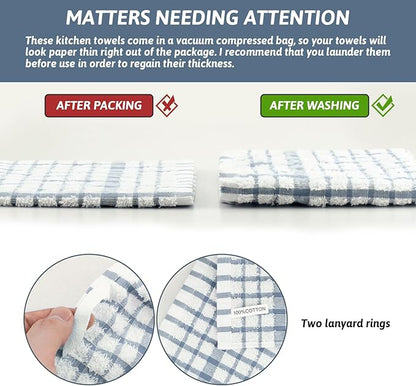 Nialnant 8PCS Dish Cloths,100% Cotton Soft Absorbent Cleaning Rags,Quick Drying Dish Towels for Kitchen,Washing Dishes-Blue Plaid+Yellow Plaid,12x12in