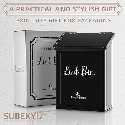 SUBEKYU Metal Magnetic Lint Bin for Laundry Room, Wall Mounted Lint Box Holder Trash Can with Lid for Dryer, Black