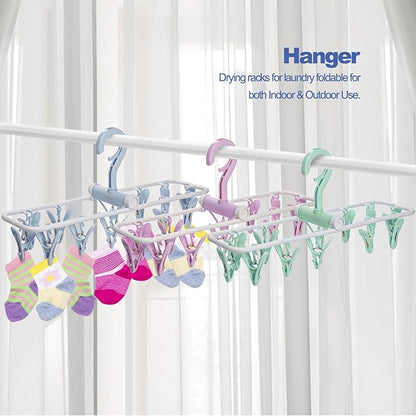 Suwimut 6 Pack Clothes Drying Rack, Small Folding Portable Underwear Hangers with 12 Clips, Plastic Laundry Clip and Drip Drying Hanger with 360° Rotatable Hook for Socks Towels Bras Clothes Gloves