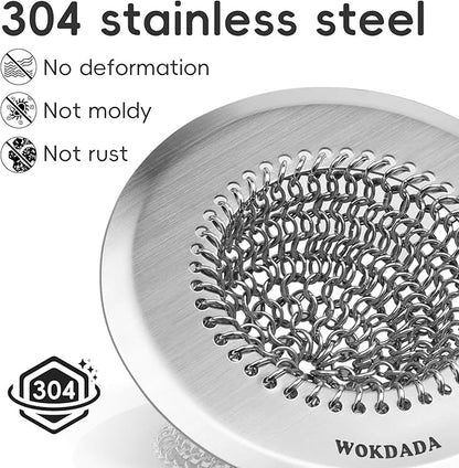 Bathtub Drain Hair Catcher, Wokdada Fast Drainage Shower Drain Hair Catcher, Reversible 304 Stainless Steel Drain Protector with Silicone Stopper for Bathroom