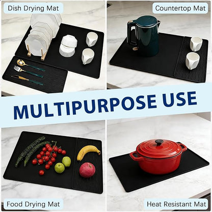 Silicone Coffee Mat 24" x 16", Heat Resistant Non Slip Leak Proof with Concave Convex Design & Detachable Drying Layer, Coffee Bar Mat for Espresso Machine, Coffee Maker Countertops (Black)