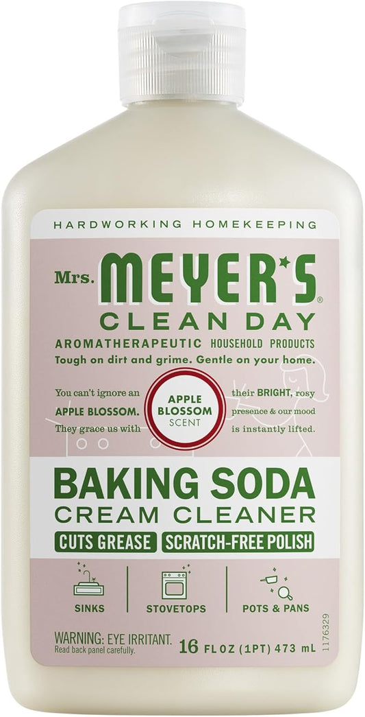 MRS. MEYER'S CLEAN DAY Baking Soda Cream Cleaner, Cuts Grease, Scratch-Free Polish, Apple Blossom, 16 Fl Oz, Pack of 1