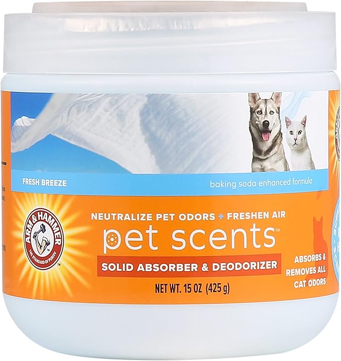 Arm & Hammer Pet Scents Gel Odor Eliminator, Solid Baking Soda Deodorizer for Pet Areas, Homes, Litter Boxes, and Rooms, Long-Lasting Odor Control, Fresh Breeze Scent, 15 Oz