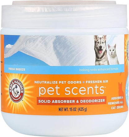 Arm & Hammer Pet Scents Gel Odor Eliminator, Solid Baking Soda Deodorizer for Pet Areas, Homes, Litter Boxes, and Rooms, Long-Lasting Odor Control, Fresh Breeze Scent, 15 Oz
