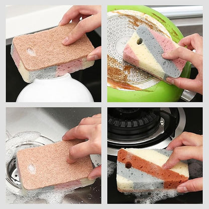 Double Sided Multi-Purpose Kitchen Cleaning Sponge, Great for Dishwashing and Stain Removal, Absorbent, Durable Coconut Fiber Side and Soft Sponge Side 5 Pcs Brown