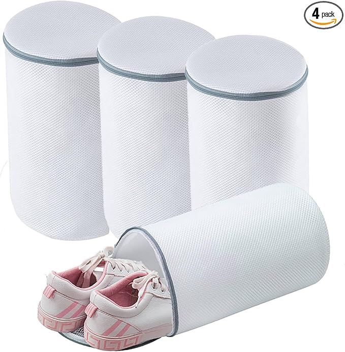 Big Shoes Wash Bags,Sneaker Mesh Washing Bag,Shoe Cleaning Laundry Bag,Gray Zipper,125 Honeycomb Fabric,Large Size,Pack of 4 for Gym Shoes,Sneaker,Slipper(4Shoe Bags 15x7x7in)