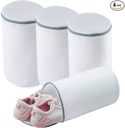 Big Shoes Wash Bags,Sneaker Mesh Washing Bag,Shoe Cleaning Laundry Bag,Gray Zipper,125 Honeycomb Fabric,Large Size,Pack of 4 for Gym Shoes,Sneaker,Slipper(4Shoe Bags 15x7x7in)