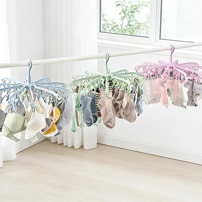 Foldable Drying Rack with 40 Clips for Drying Socks Lingerie Baby Clothes Drying Towels Rotatable Sock Drying Rack (Green)