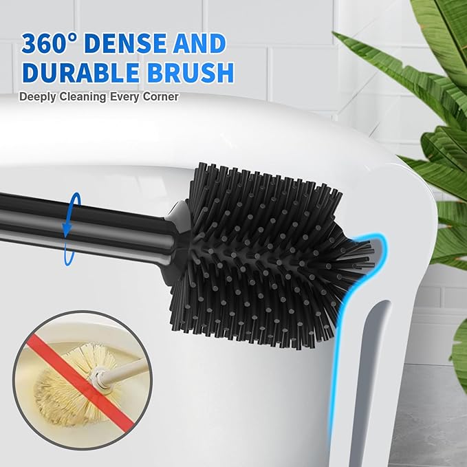 LOVLOY Toilet Plunger and Brush, Silicone Bowl Brush and Heavy Duty Toilet Plunger Set with Ventilated Holder, 2-in-1 Toilet Brush and Plunger Combo for 5.3-inch Toilet Drain Bathroom Cleaning