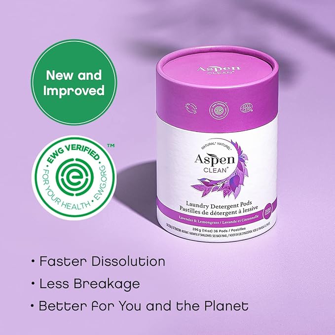 AspenClean | Laundry Pods | Lavender and Lemongrass | Made for Sensitive Skin | Zero Plastic | Non - Toxic | 100% Natural | EWG Verified - 36 Count