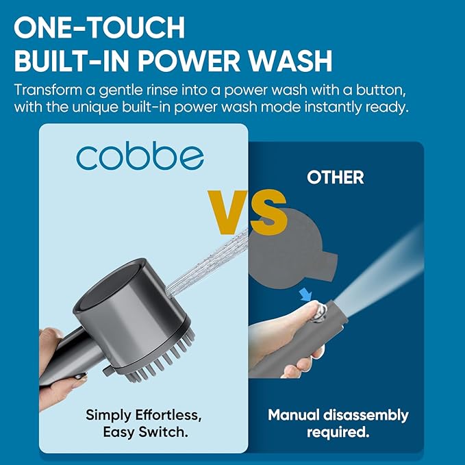 Cobbe Ion Drops Filtered Shower Head with Handheld, 4+1 Spray Mode Showerhead with Filters, Built-in Power Wash for Hard Water - Remove Chlorine - Reduces Dry Itchy Skin, Luxury Gray