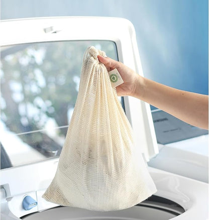 Cotton Mesh Laundry Bags - 3 Pack Large for Washing Machine, Lingerie, Underwear and Bra - Easy Drawstring Closure, Microplastic-Free and Sustainable