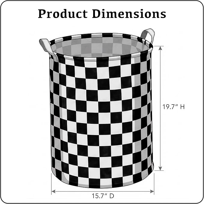 Black White Checkered Laundry Basket, Collapsible Aesthetic Cute Canvas Organizer Hamper Basket for Storage, Toy Bins, Bedroom Clothes, Children Nursery, Gift Basket