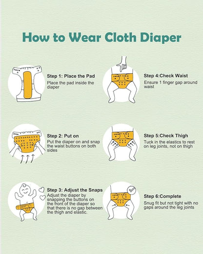 babygoal Dinosaur Cloth Diapers Pack of 13, Baby Reusable Washable Pocket Nappy, 6pcs Diapers+6pcs Rayon from Bamboo Inserts+Wet Bag
