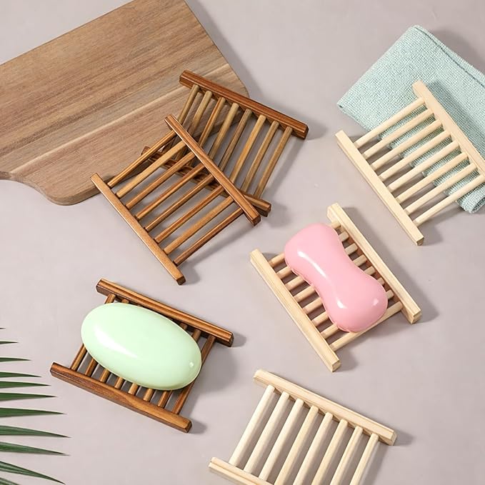 30 Pcs Bamboo Wood Soap Holder Savers Bulk, Wooden Shower Soap Dish Bulk, Wooden Soaps Dish Tray, Self Draining Dishes Handcraft Tray for Bathroom Kitchen Home(Natural Color & Charcoal)