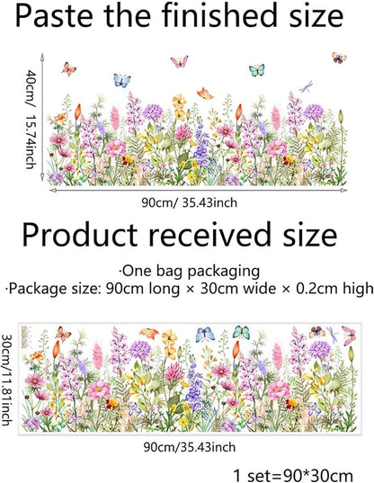 Wildflower Wall Decals Peel & Stick Floral Wall Art - Removable Flower Wall Stickers for Girls Bedroom Nursery Living Room DIY Home Decor with Butterflies Vines Daisies