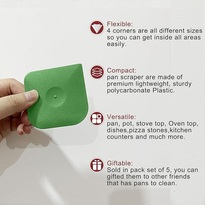 Plastic Pan Dish Pot Food Kitchen Scraper Tool Set, 3 pcs Nylon Plastic Cast Iron Skillet Cleaner Scrubber Scrapper, Kitchen Scraper Non-Scratch (Green)