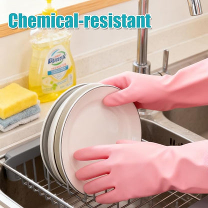Household Gloves Waterproof with Flock Lining for Dishwashing Cleaning Reusable No-slip for Kitchen & Bathroom 3 Pairs Medium Blue+Green+Pink