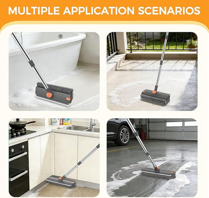 SetSail Floor Scrub Brush, 3 in 1 Floor Scrub Brush with 54-in Adjustable Long Handle and Scraper Heavy Duty Stiff Bristle Floor Scrubber for Cleaning Shower Bathroom Kitchen Patio Garage, Grey&Orange