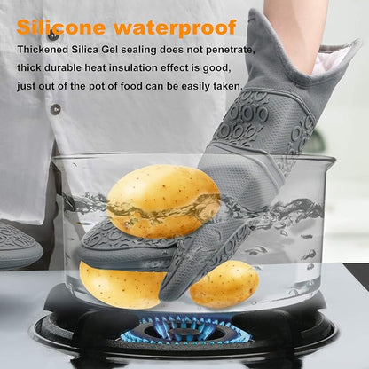 Oven Mitts and Hot Pads Sets, 8Pcs Extra Long Silicone Oven Gloves with Non-Slip Heat Resistant Hot Trivet Mats and Cooking Pinch Mitts Pot Holders Set for Baking Cooking, Grey