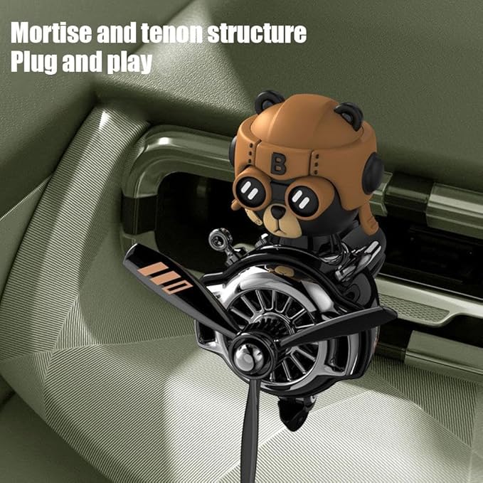 Generic Bear Pilot Car Air Freshener, Cute Rotating Propeller Air Outlet Airplane Car Vent Clip, Car Perfume Decoration Automotive Aromatherapy Ornament with 2pcs Aroma