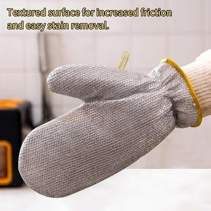 Dishwashing Gloves Non-Scratch Nylon Cleaning Mittens Stainless Steel Wire Balls Hanging Strap for Kitchen Housework