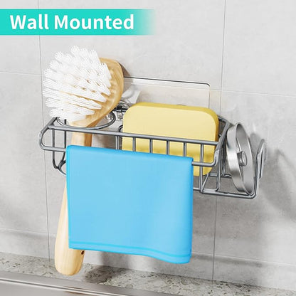 HapiRm Sink Caddy Sponge Holder - No Drill Sponge Holder for Kitchen Sink, Rustproof and Waterproof Kitchen Organizer - Grey
