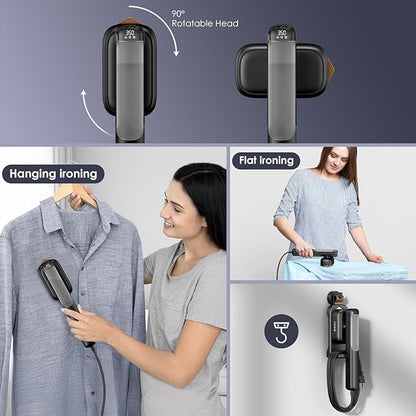 FEPPO Travel Steamer for Clothes, 110-240V Dual Voltage Portable Steamer & Iron 2 in 1, Fast Heat Up, 1100W Powerful Garment Steamer, Large Ceramic Heat Panel for Home & Global & Europe Traveling