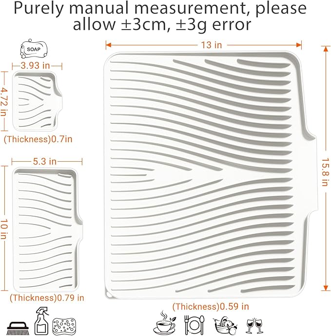 Silicone Dish Drying Mat for Kitchen Counter, Dish Drying Pad, Non-Slip Drain Pad with Built-in Drain, Heat Resistant Stone Drying Mat,Cream-1Set