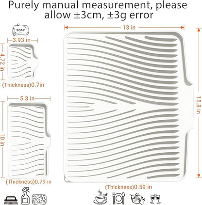 Silicone Dish Drying Mat for Kitchen Counter, Dish Drying Pad, Non-Slip Drain Pad with Built-in Drain, Heat Resistant Stone Drying Mat,Cream-1Set