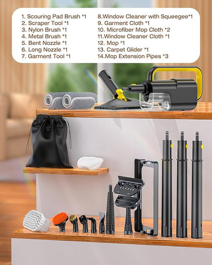 10-in-1 Steam Mop with Detachable Handheld Steamer, 350ml Tank, 10s Heat-Up, 248°F Steam Cleaner, 2-Level Control and Swivel Head for Floors, Carpets, Tiles, BBQ grill Multi-Surface Dark Grey