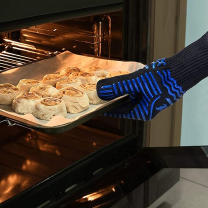 BBQ Gloves, 1472°F Extreme Heat Resistant Grill Gloves, Non-Slip Food Grade Silicone Oven Mitts for Kitchen, Cooking, Barbecue, Baking, Smoker (11inch)