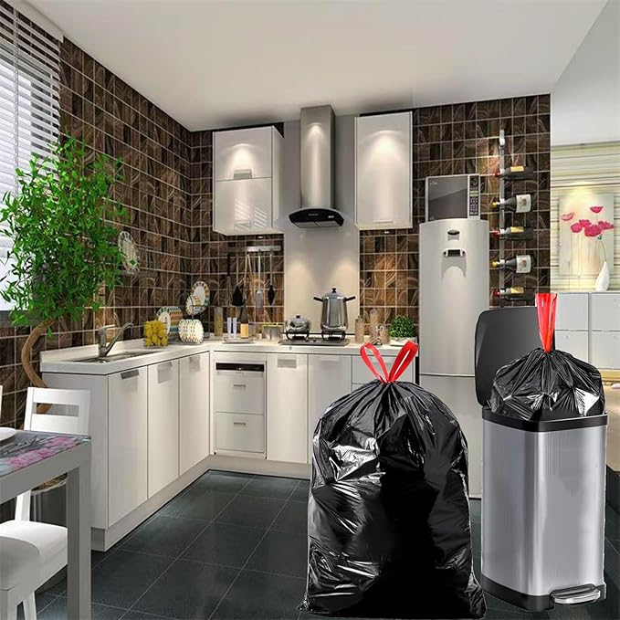 Large Black Trash Bags 20-21 Gallon Drawstring Garbage Bags,Measuring 28x 33.8 inches,Heavy Duty Plastic Garbage Bags for Household Kitchen Office Restaurant Thickened Stretchy