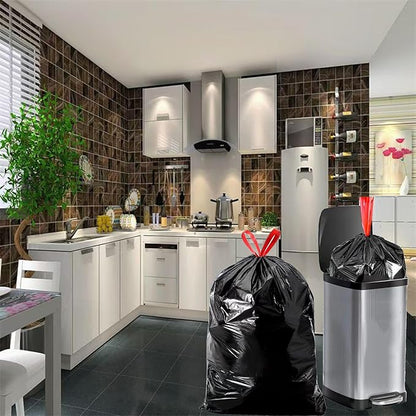 Large Black Trash Bags 20-21 Gallon Drawstring Garbage Bags,Measuring 28x 33.8 inches,Heavy Duty Plastic Garbage Bags for Household Kitchen Office Restaurant Thickened Stretchy