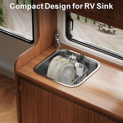 GSlife Mini in Sink Dish Drying Rack - Stainless Steel Small Dish Drainer for RV Kitchen Apartment Sink, 9.5" W x 13.4" L, White Utensil Holder