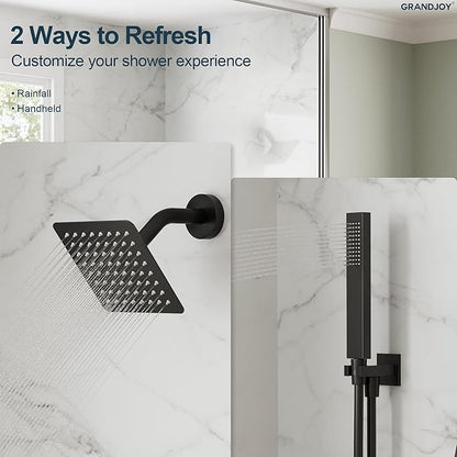 2-Spray Pattern 6 in.Square Shower head with Single Handle Shower Handheld Faucet 2.5 GPM in Matte Black