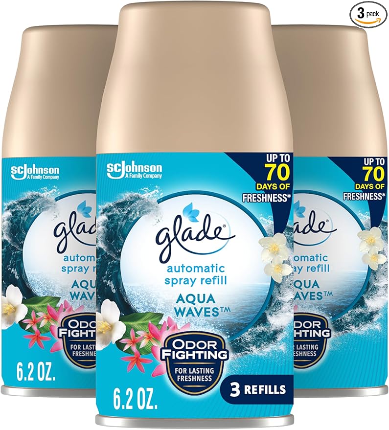 Glade Automatic Spray Refill, Air Freshener for Home and Bathroom, Aqua Waves, 6.2 Oz, 3 Count