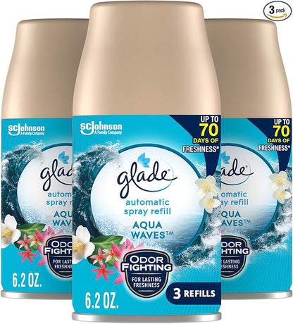 Glade Automatic Spray Refill, Air Freshener for Home and Bathroom, Aqua Waves, 6.2 Oz, 3 Count
