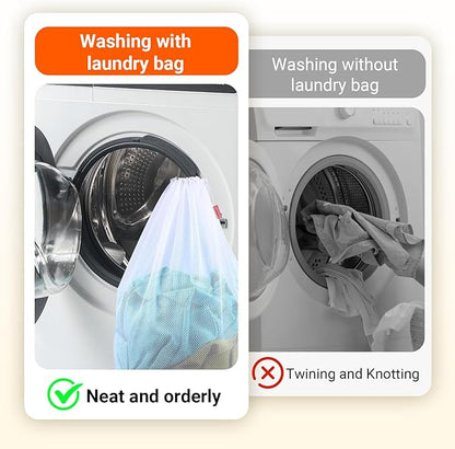 2 Pack Mesh Laundry Bags, 23 x 35 Inches Heavy Duty Mesh Wash Bags with Drawstring Closure for College, Dorm, Travel, Family and Apartment Dwellers, White