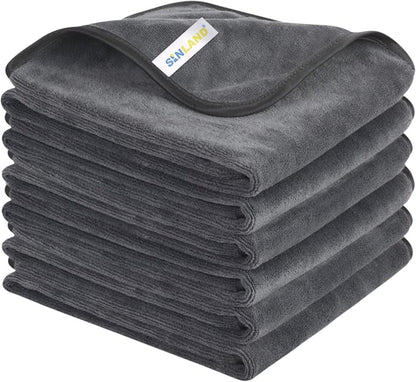 SINLAND Microfiber Car Drying Towels Ultra Absorbent,No Streaks,Scratches, or Water Spots,Wash Cleaning Auto Detailing Towels 400gsm 16inch x 24inch 6Pack Grey