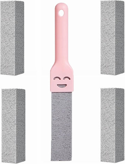 Pumice Stone Toilet Bowl Cleaner with Handle, Pumice Sticks Pumice Scouring Pad Powerfully Remove Hard Water Ring, Calcium Buildup, Cleaning Pool, Toilet, Kitchen Sink, Grill, Bathtubs, 5 Pack Pink