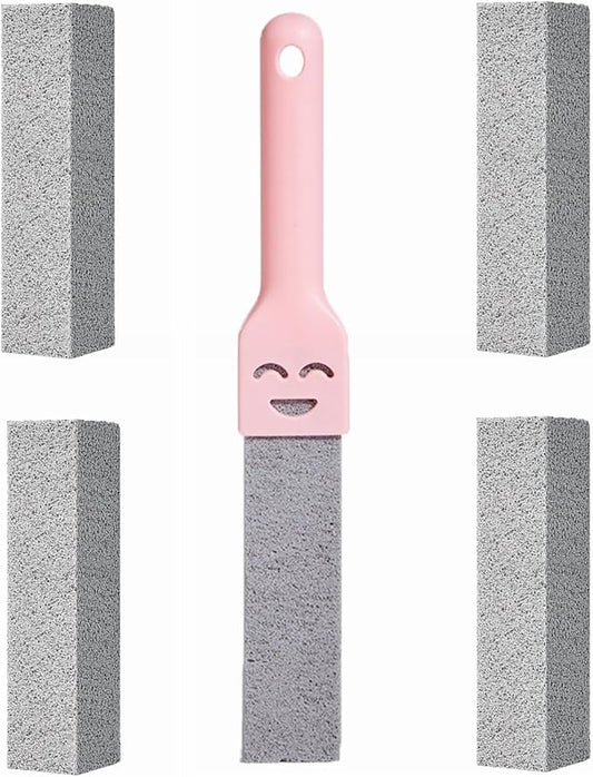 Pumice Stone Toilet Bowl Cleaner with Handle, Pumice Sticks Pumice Scouring Pad Powerfully Remove Hard Water Ring, Calcium Buildup, Cleaning Pool, Toilet, Kitchen Sink, Grill, Bathtubs, 5 Pack Pink