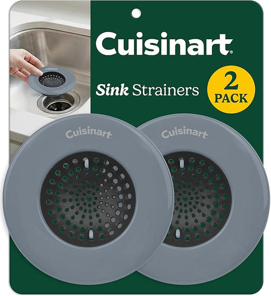 Cuisinart Sink Strainers- 2 Pack Kitchen Sink Drain Strainer & Food Catcher with Enamel-Coated Stainless Steel Rim and Silicone Base, Fits Standard 3.5" Drains, Outer Diameter 4.35", Scratch-Safe