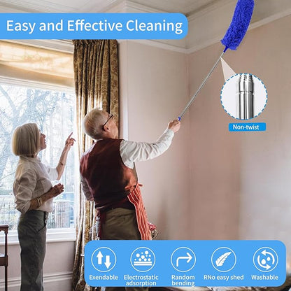 6-in-1 Duster for Cleaning Kit, Extendable Duster with Stainless Steel Pole - Microfiber, Ceiling Fan Cleaner Dusters and Chenille Dusters, Bendable Cobweb Removers for High Ceilings, Fans, Blinds