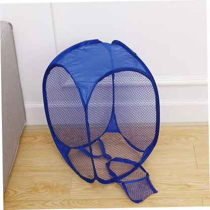 Foldable Laundry Hamper Basket Blue Mesh Dirty Clothes Organizer for College Dorm Easy Open Design Portable Laundry Bag for Home Use Toy Storage